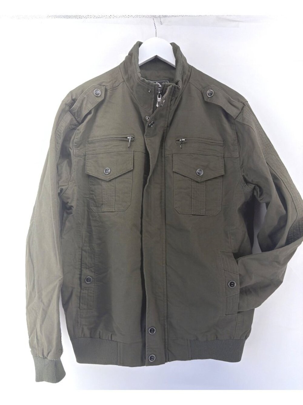 Outdoor Jacket Mens Casual Olive Green Cotton Blend Size Small